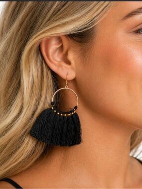 Bijoux Bar Black and Gold Tassel Earrings